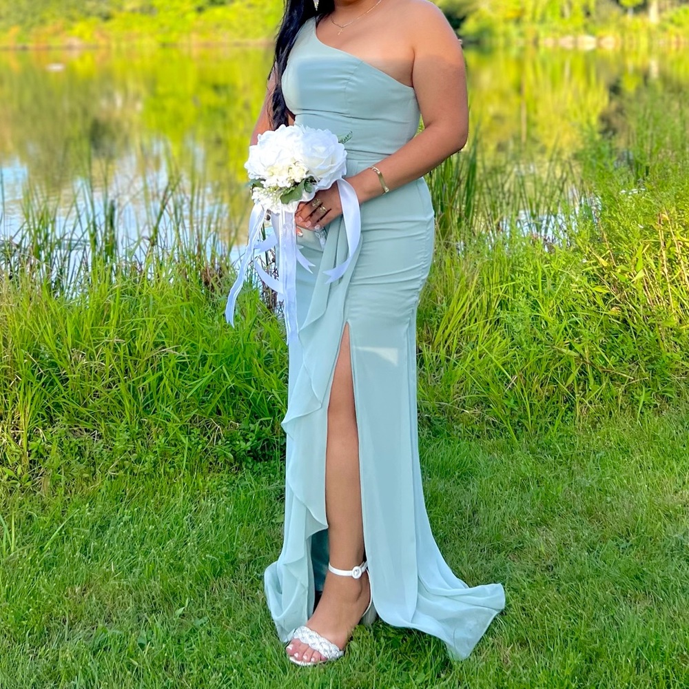 David’s Bridal Dusty sage Bridesmaid dress